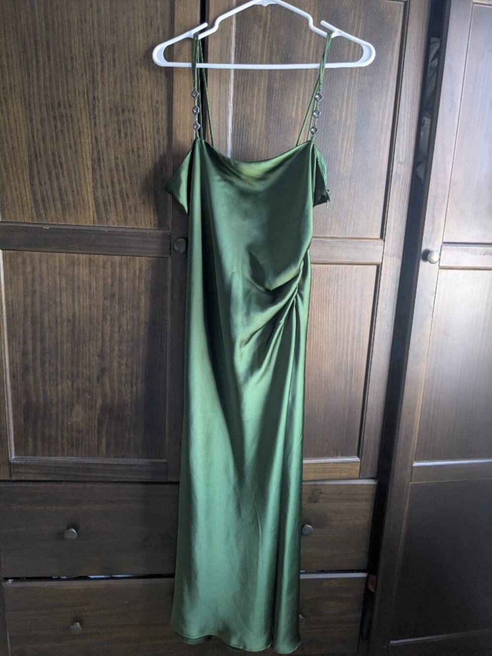 Zara Green Satin Chain‑Strap Slip Dress – Size L
